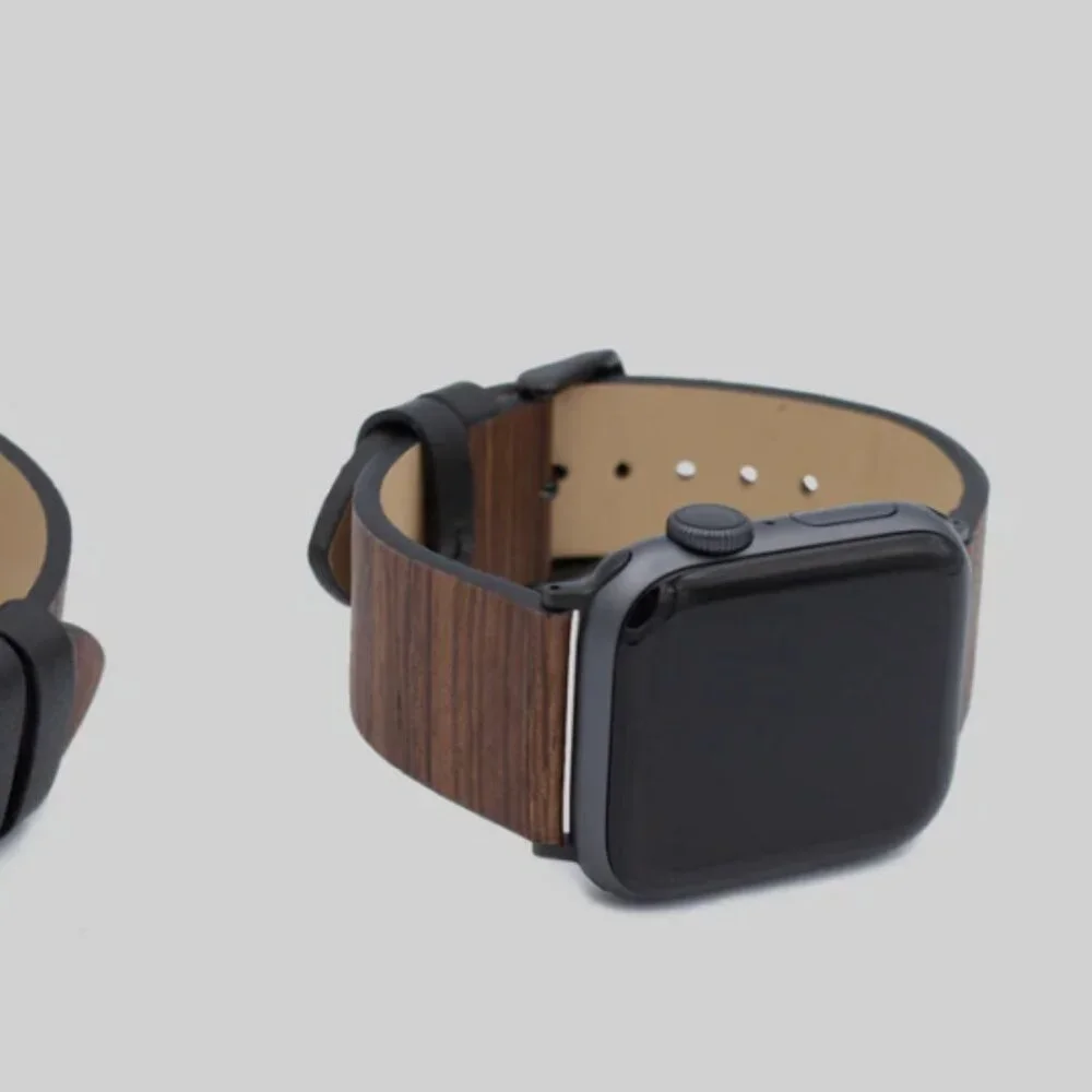 Bandly Real Wood Apple Watch Band Dark Teak & Leather NEW‎ SEALED 42/44mm